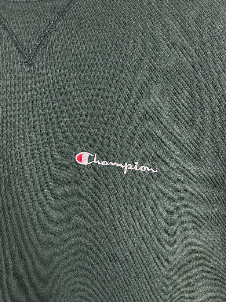 Vintage 90s Champion Embroidered Spellout Forest Green Crewneck