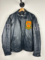 Vintage 90s University Of Waterloo Bio Tech Navy Leather Jacket