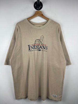 Vintage 90s MLB Crable Cleveland Indians Embroidered Beige Tee