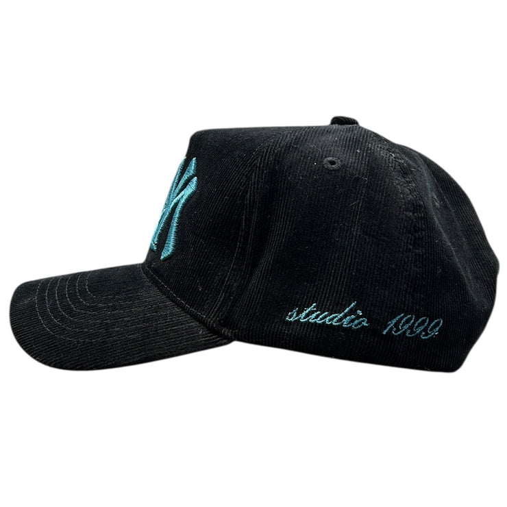 Studio 1999 NY Double Logo Black & Teal Corduroy Snapback Hat