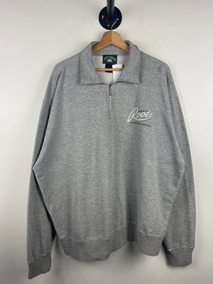 Vintage 90s Roots Sporting Goods Grey Quarter Zip Sweater