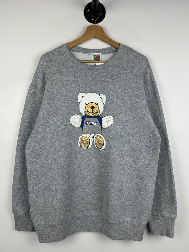 Vintage 90s Pepsi Teddy Bear Grey Crewneck