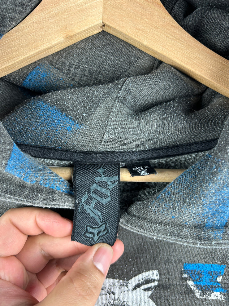 Vintage Y2K Fox Racing Grey & Blue Hoodie