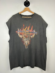 Vintage 2002 Harley Davidson Flames Maryland Thrashed Black Cut Off Tank Top