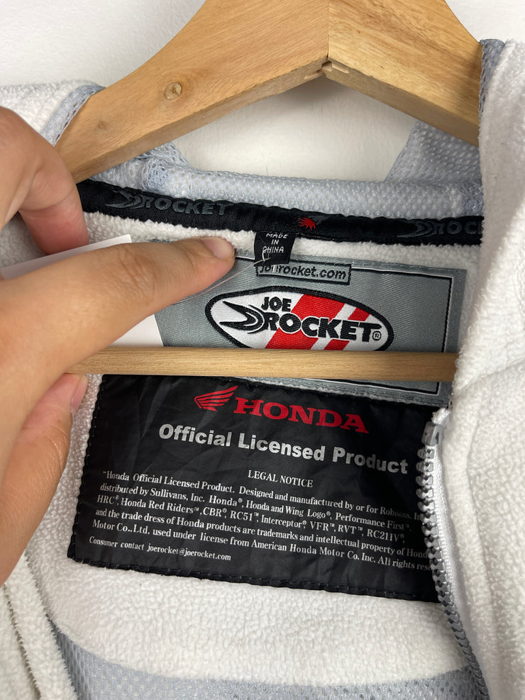Vintage Honda White & Grey Zip Up Hooded Fleece Sweater