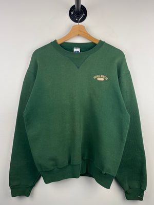 Vintage 90s Russell Athletic Spellout Embroidered Faded Green Crewneck