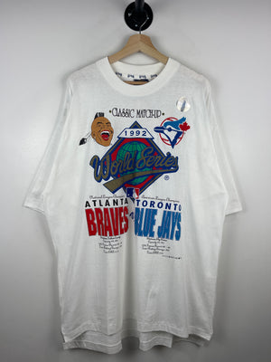 Vintage 90s MLB Softwear Toronto Blue Jays VS Atlanta Braves World Series White Tee