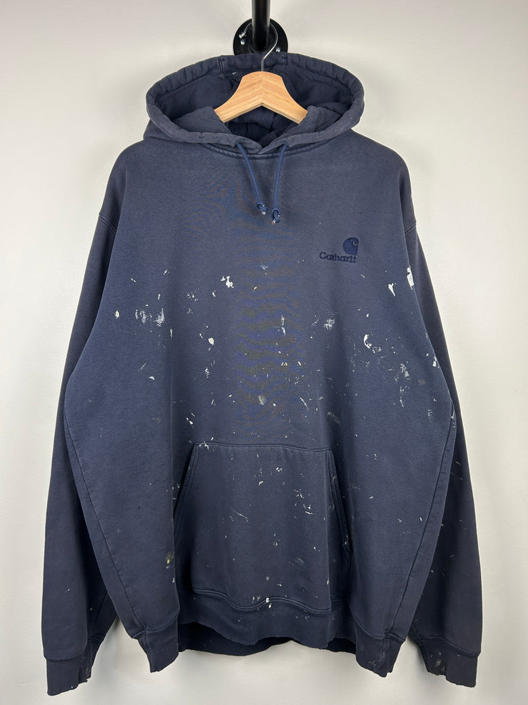 Vintage Carhartt Embroidered Paint Splattered Navy Hoodie