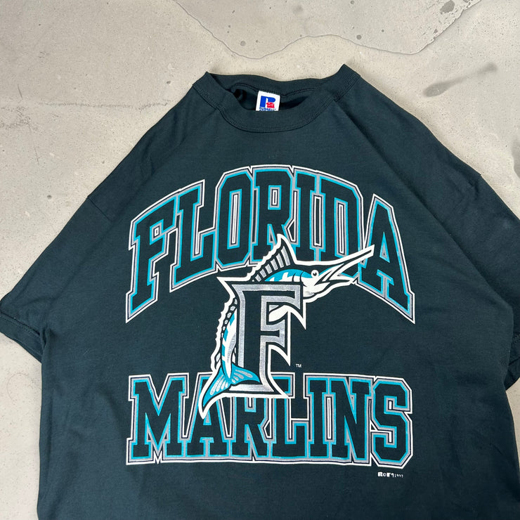 Vintage 1997 Russell Florida Marlins Black Tee