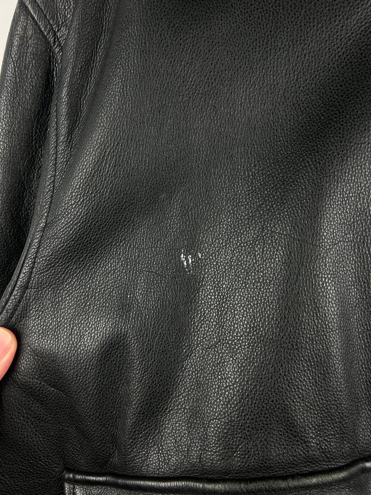 Vintage 90s St Johns Bay Black Leather Flight Bomber Jacket