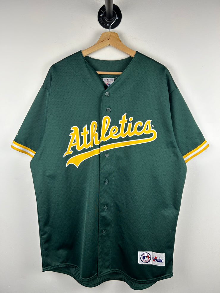 Vintage 90s MLB Majestic Oakland Athletics Chavez Green Baseball Jersey