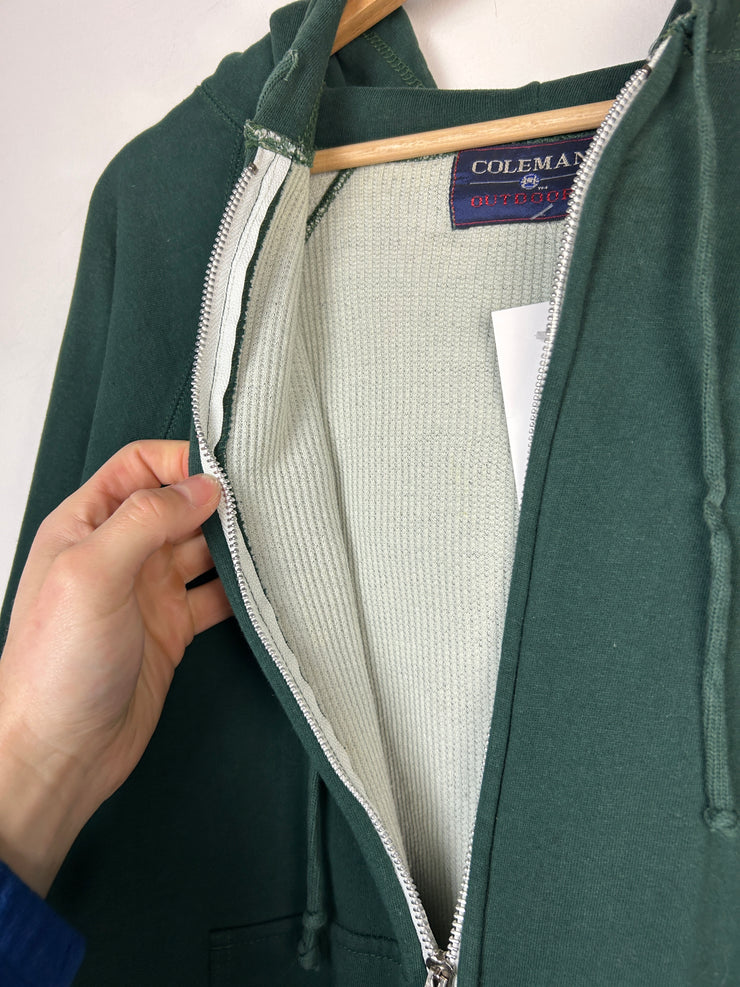 Vintage 90s Coleman Outdoors Thermal Lined Green Zip Up Hoodie