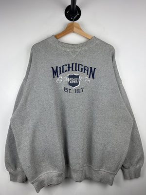 Vintage 90s Crable Michigan University Embroidered Grey Crewneck