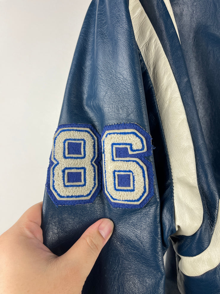Vintage 80s St. Lawrence College Kingston Ontario Blue Leather Varsity Jacket