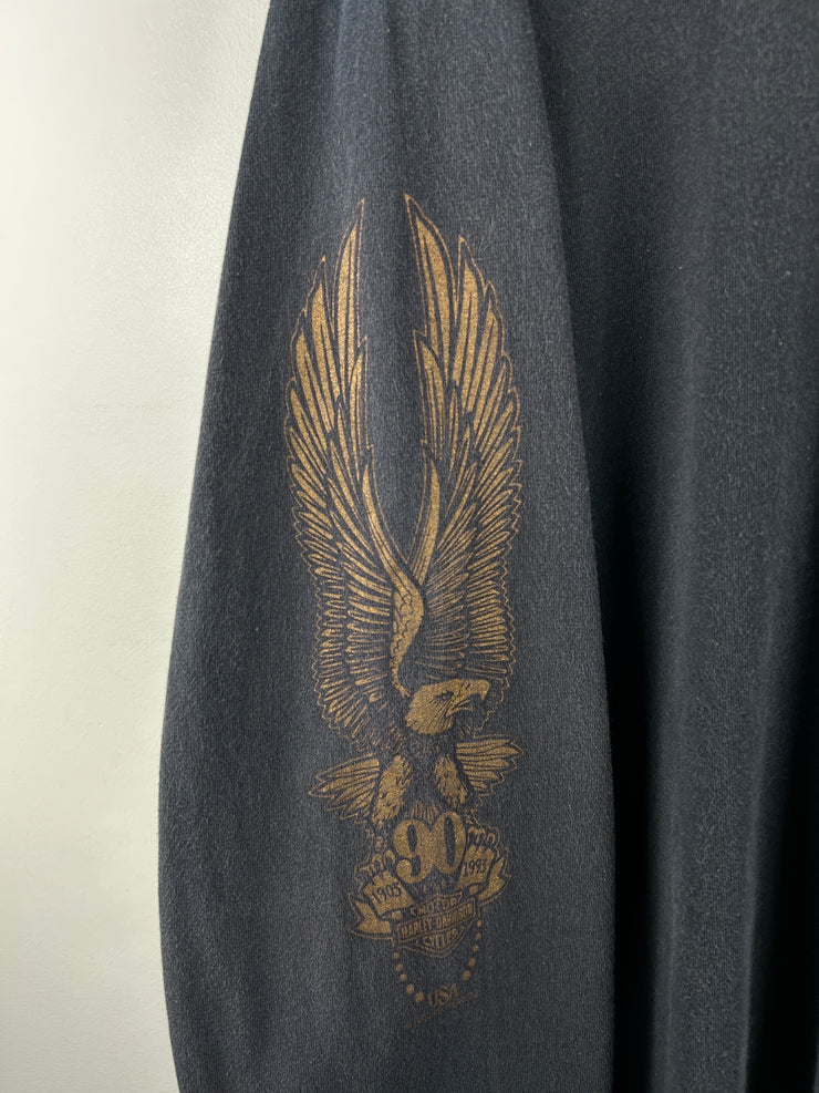 Vintage 90s Harley Davidson Dagger Knife Eagle Ohio Black Long Sleeve