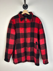 Vintage 80's Woolrich Buffalo Red Plaid Fleece Lined Hunting Jacket