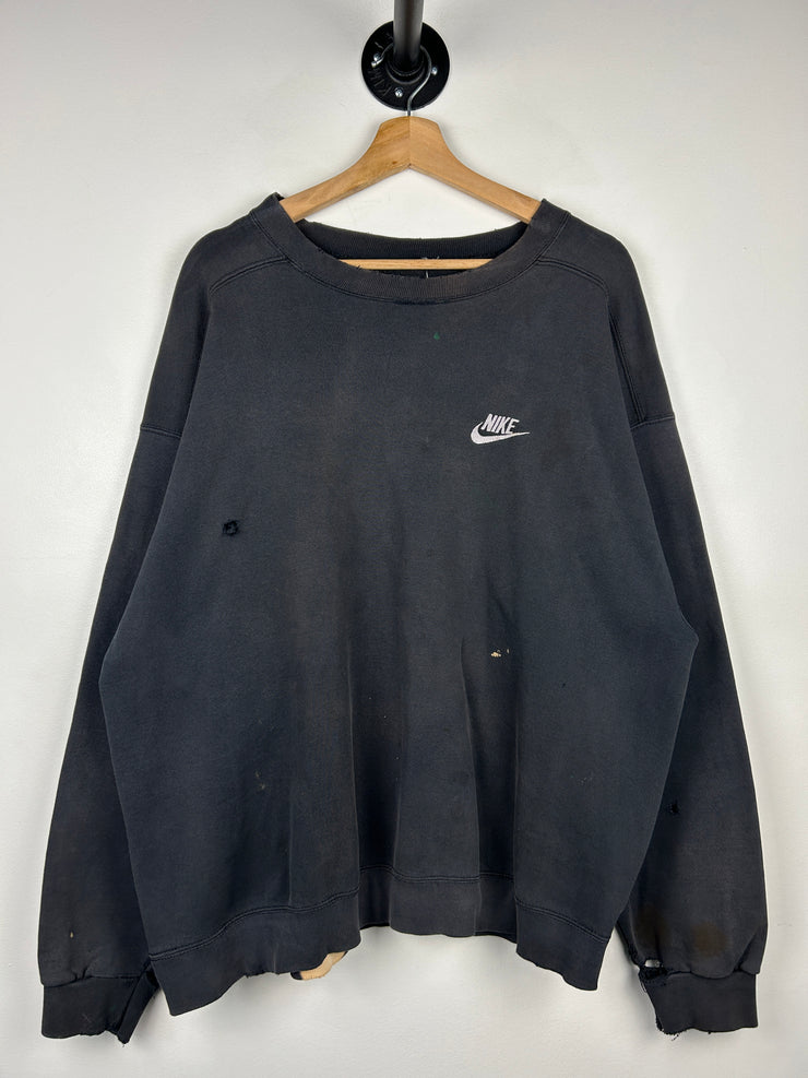 Vintage 90s Nike Spellout Swoosh Thrashed Black Crewneck