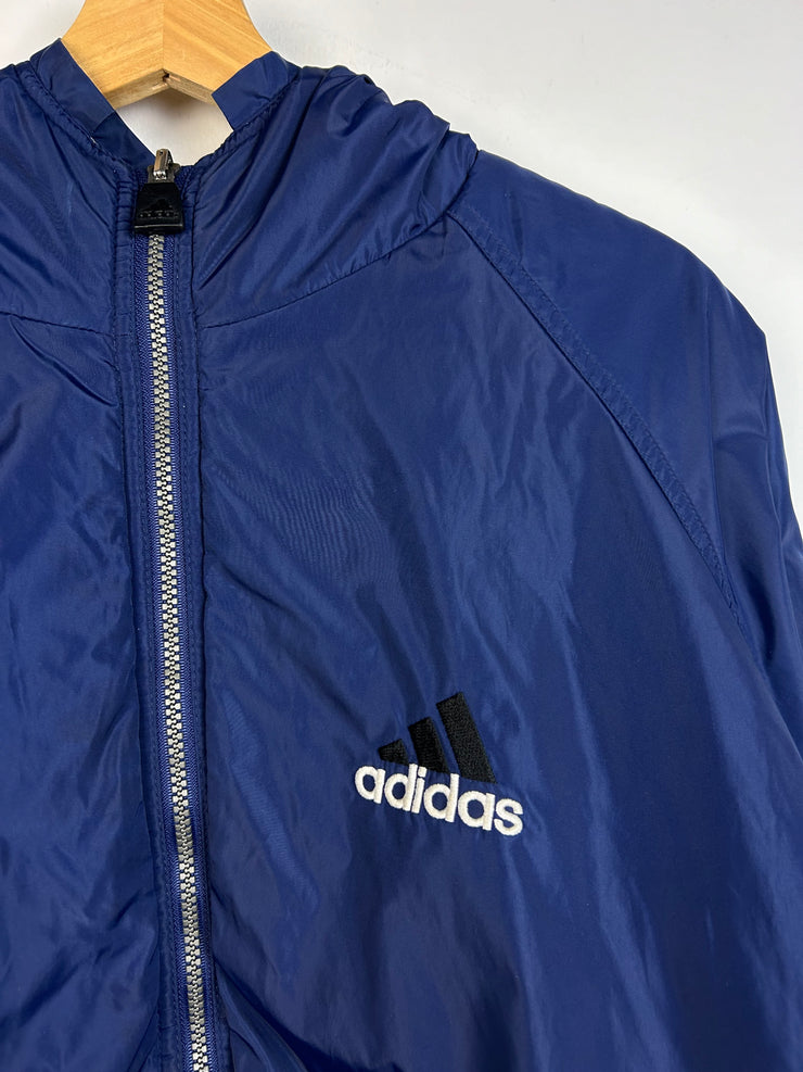 Vintage 90s Adidas 3 Stripe Fleece Lined Reversible Navy Hooded Jacket