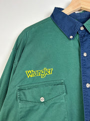 Vintage 90's Wrangler Western Blue & Green Button Up Shirt