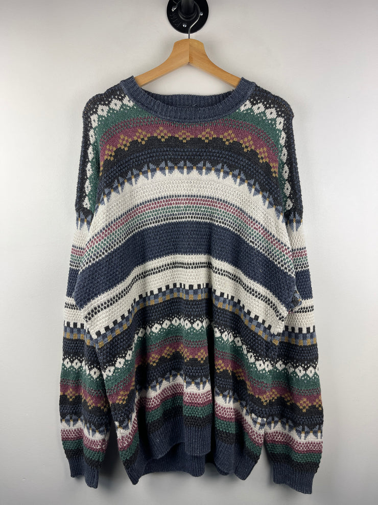 Vintage 90s Etchings Pattern Multi Colour Knit Sweater