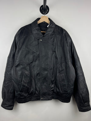 Vintage 90s Hunt Club Black Leather Bomber Jacket