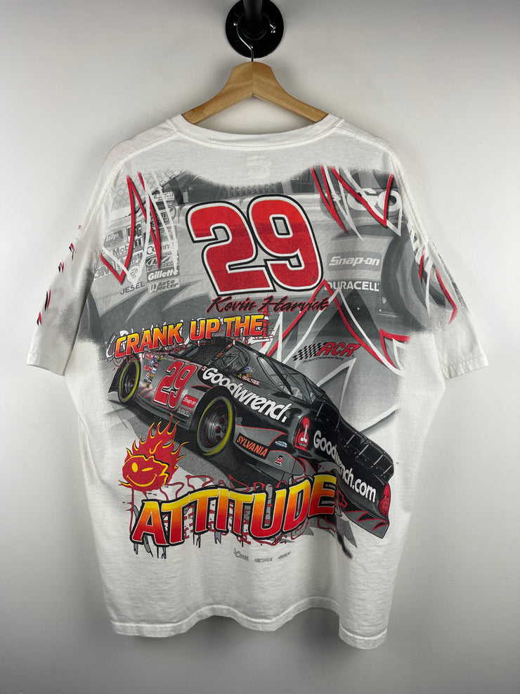 Vintage Nascar Kevin Harvick Goodwrench All Over Print White Tee