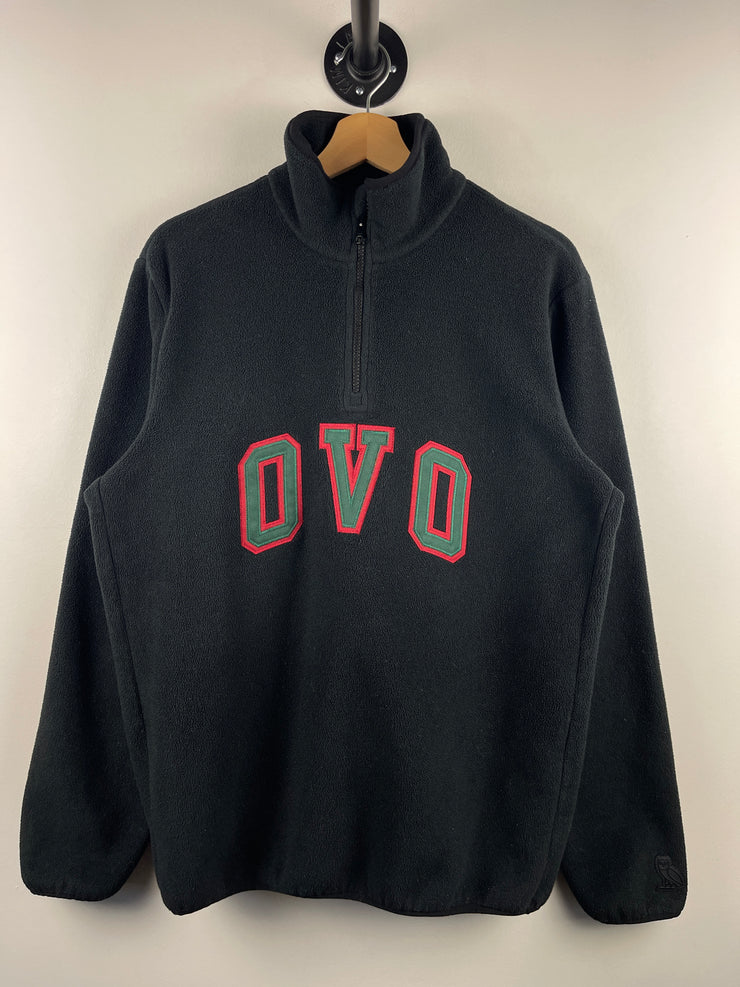 OVO Embroidered Black Quarter Zip Fleece Sweater