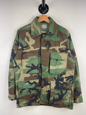 Vintage Military Camo Long Sleeve Button Up Utility Shirt