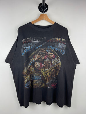 Vintage 90s NBA Chicago Bulls Ring World Champions Faded Black Rap Tee