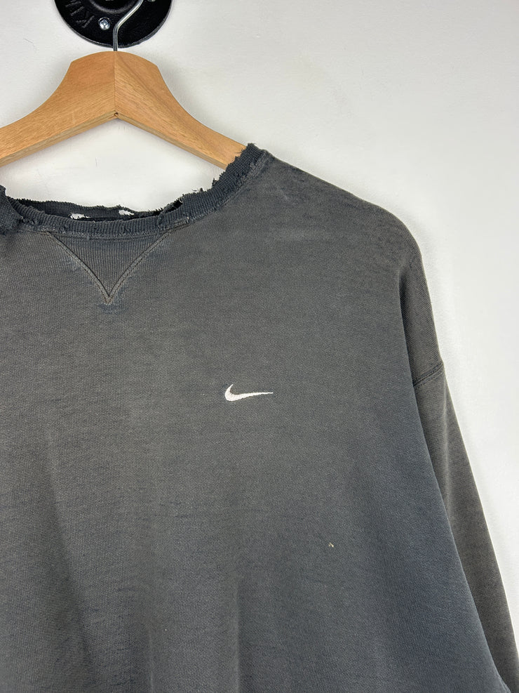 Vintage 90s Nike Mini Swoosh Thrashed Black Crewneck