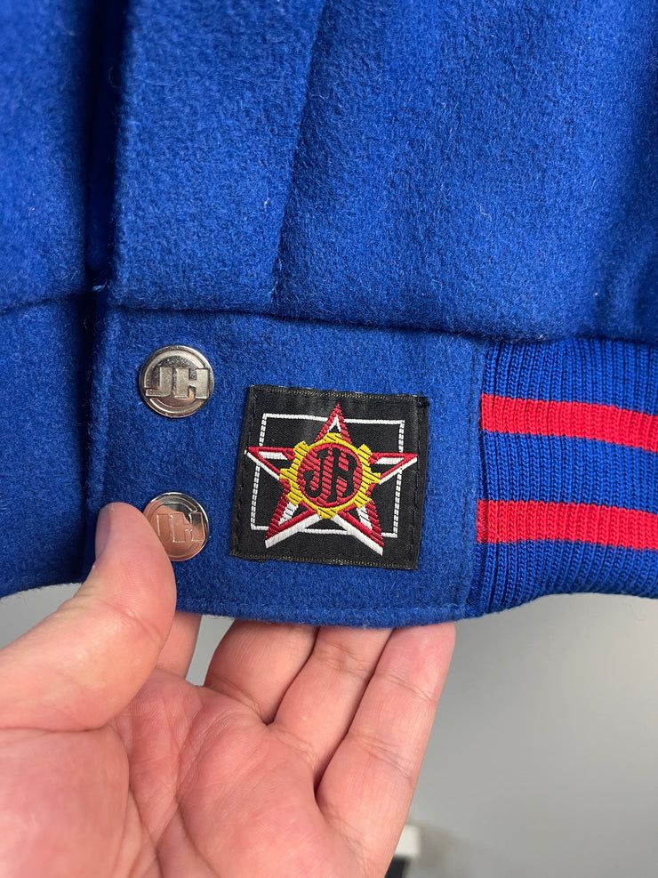 Vintage 90s MLB Jeff Hamilton Chicago Cubs Blue Wool & Leather Varsity Jacket