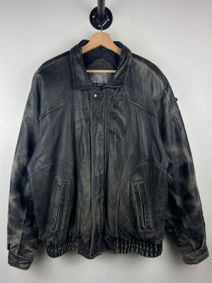 Vintage 90s Kensington Collection Faded Black Leather Bomber Jacket