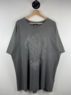 Vintage Harley Davidson Skull Upper Sandusky Ohio Grey Tee