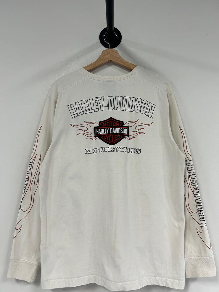 Vintage Harley Davidson Flames White Long Sleeve