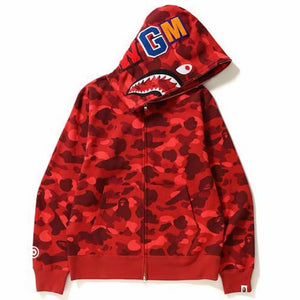 Bape SS22 Shark Red Color Camo Full Zip Hoodie