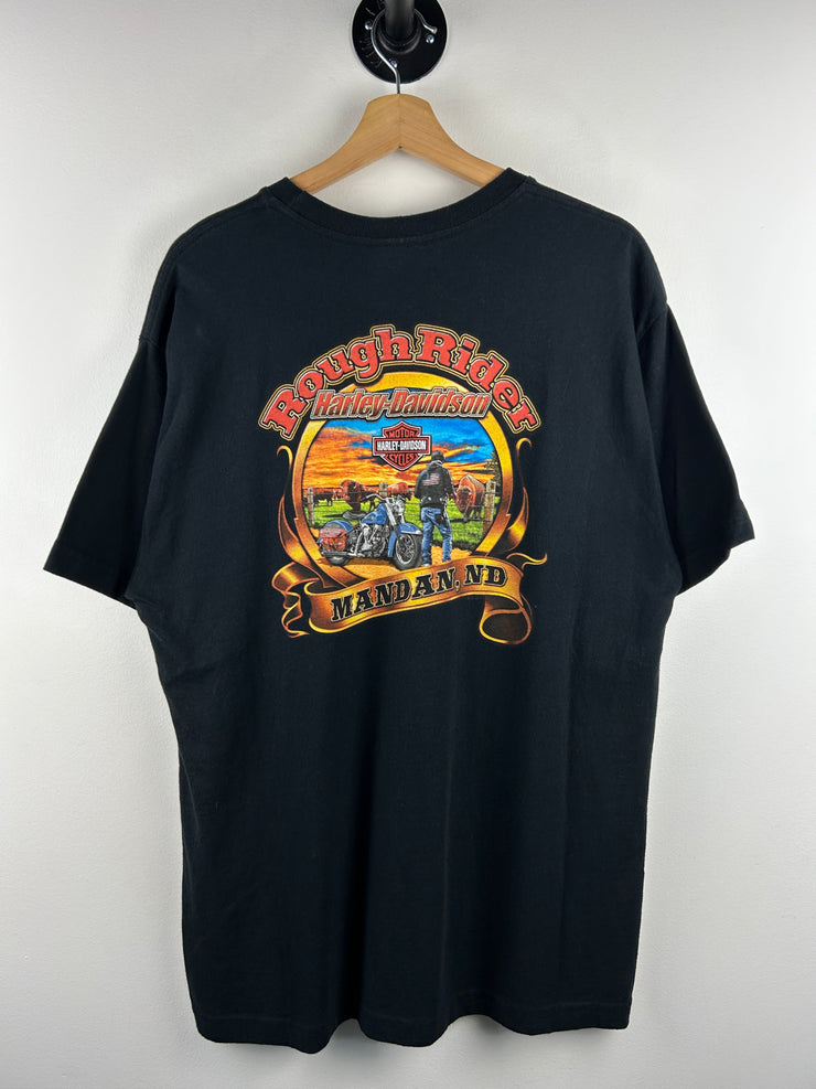 Vintage Harley Davidson Girl Mandan Black Tee