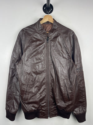 Vintage 80s Sears The Leather Shop Brown Leather Bomber Jacket