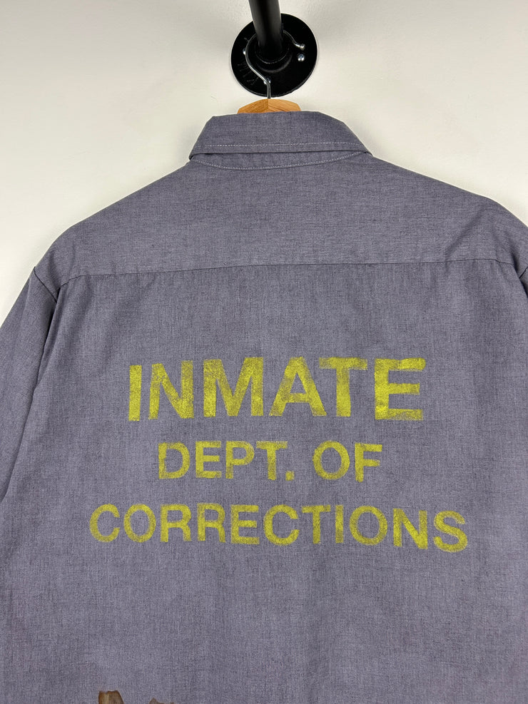 Vintage Inmate Dept Of Corrections Prison Uniform Cropped Button Up Short Sleeve Shirt