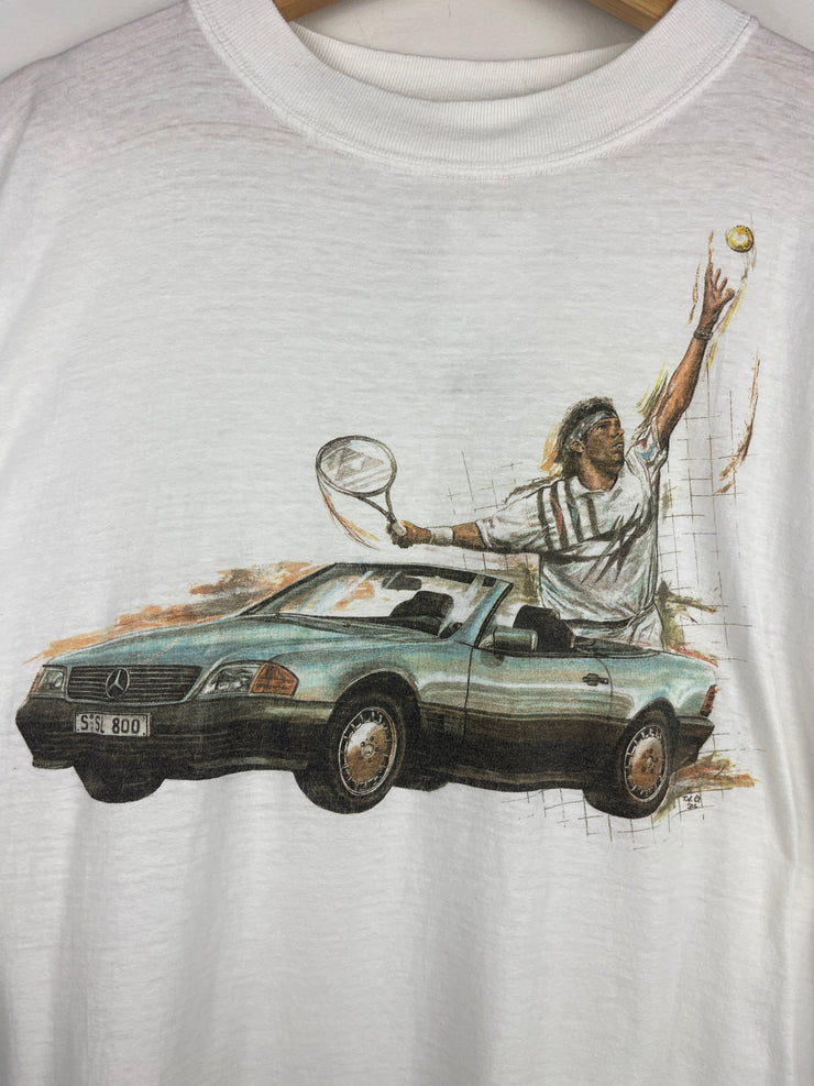 Vintage 90s Mercedes Benz SL 800 Michael Stich Tennis White Tee