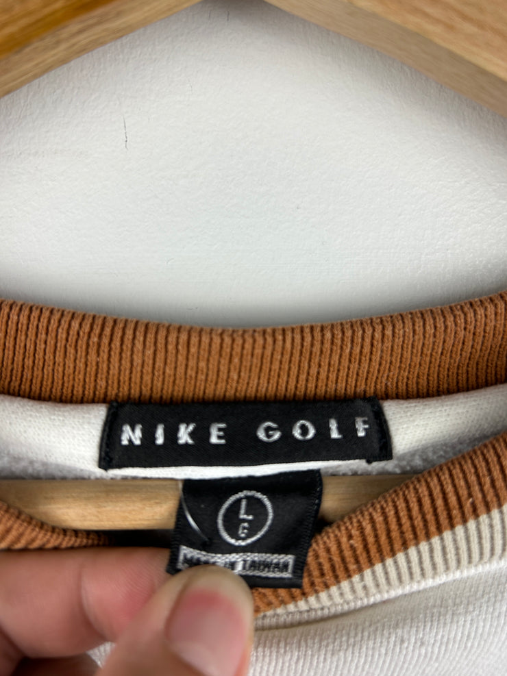 Vintage 90s Nike Golf Embroidered White & Brown Crewneck