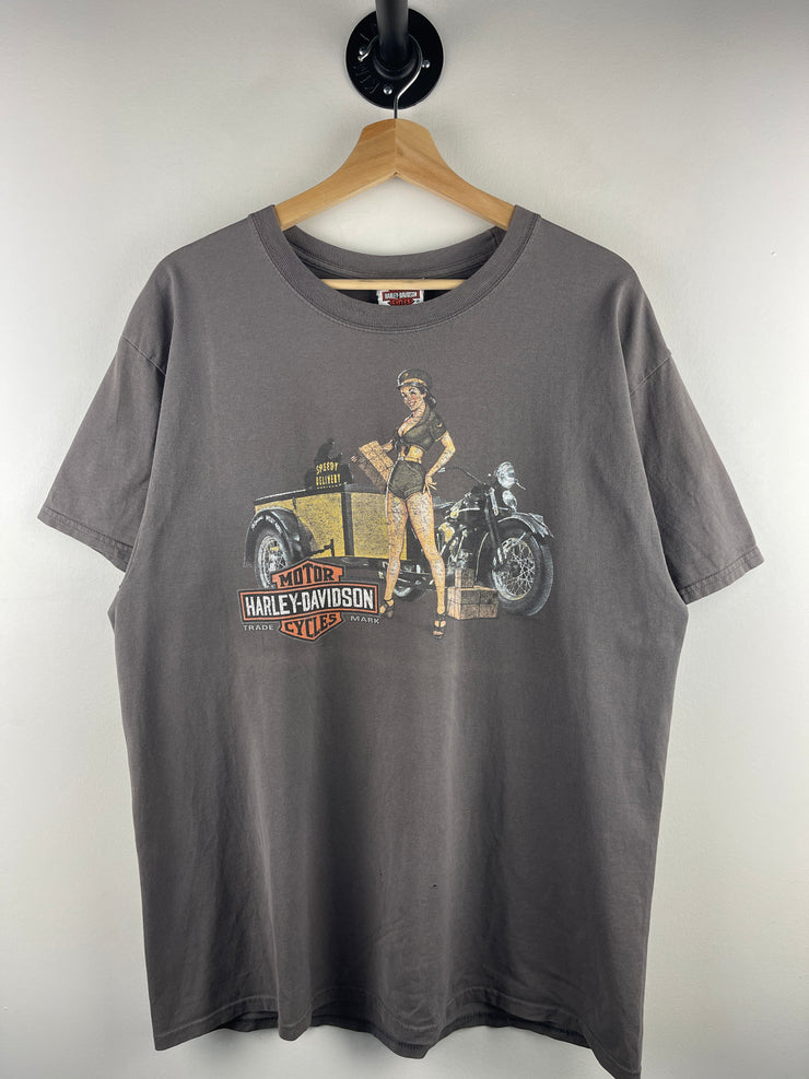 Vintage  Harley Davidson Pin Up Girl Altoona Grey Tee