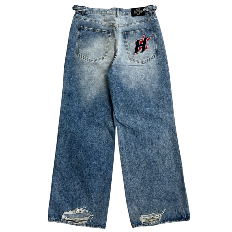 Happy Memories Don’t Die H Star Distressed Wide Leg Baggy Jeans