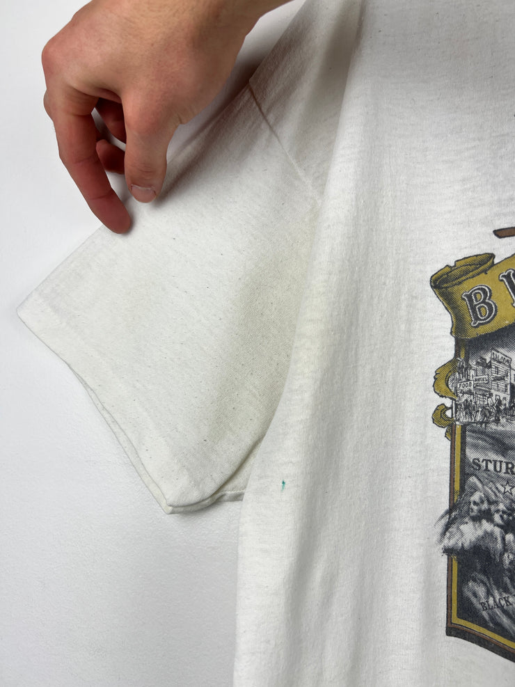 Vintage 90s Harley Davidson Sturgis Black Hills Rally 3D Emblem White Tee