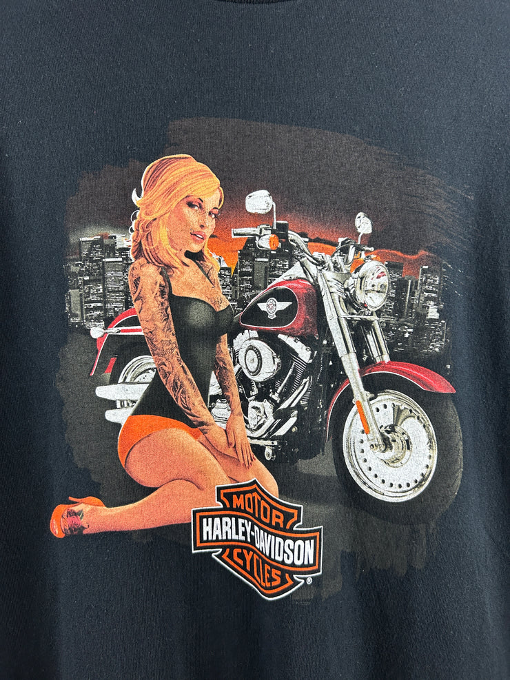 Vintage Harley Davidson Girl Mandan Black Tee