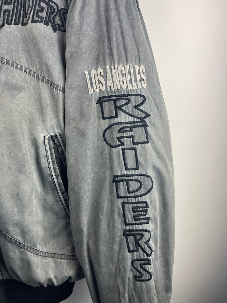 Vintage 90s NFL Los Angeles Raiders Embroidered Faded Silver Nylon Bomber Jacket