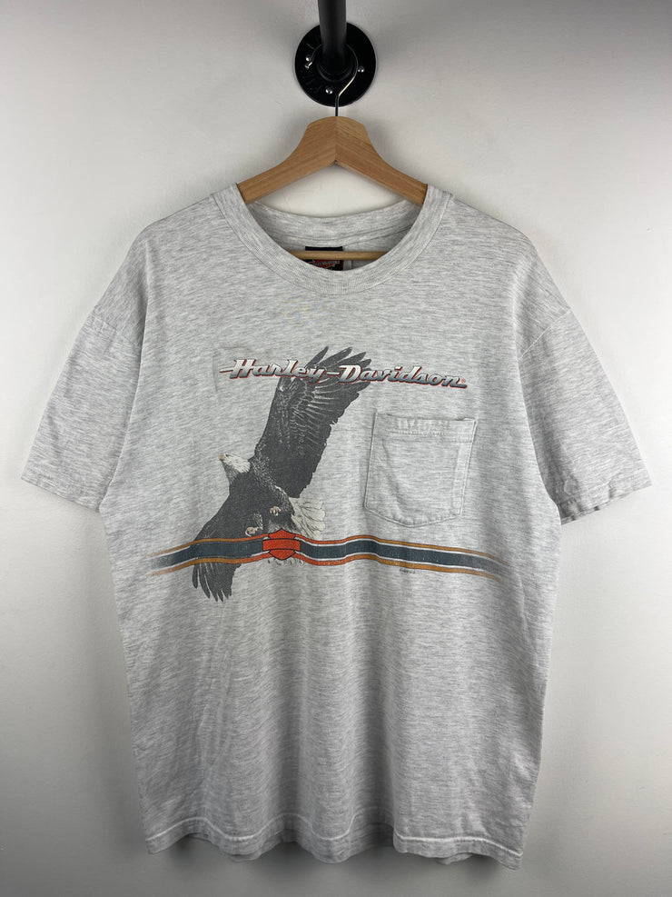 Vintage 90s Harley Davidson Eagle Ohio Grey Pocket Tee