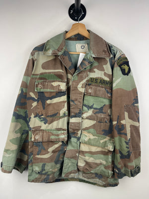 Vintage US Army Military Camo Long Sleeve Button Up Utility Shirt