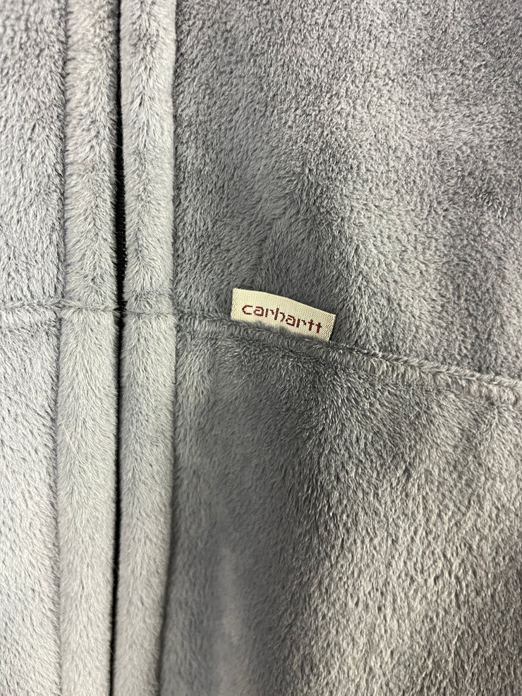 Vintage 90s Carhartt Velour Grey Zip Up Hoodie 763 GREY