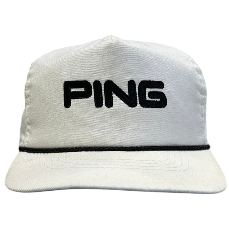 Vintage 90s Ping Golf Spellout White Leather Strapback Hat
