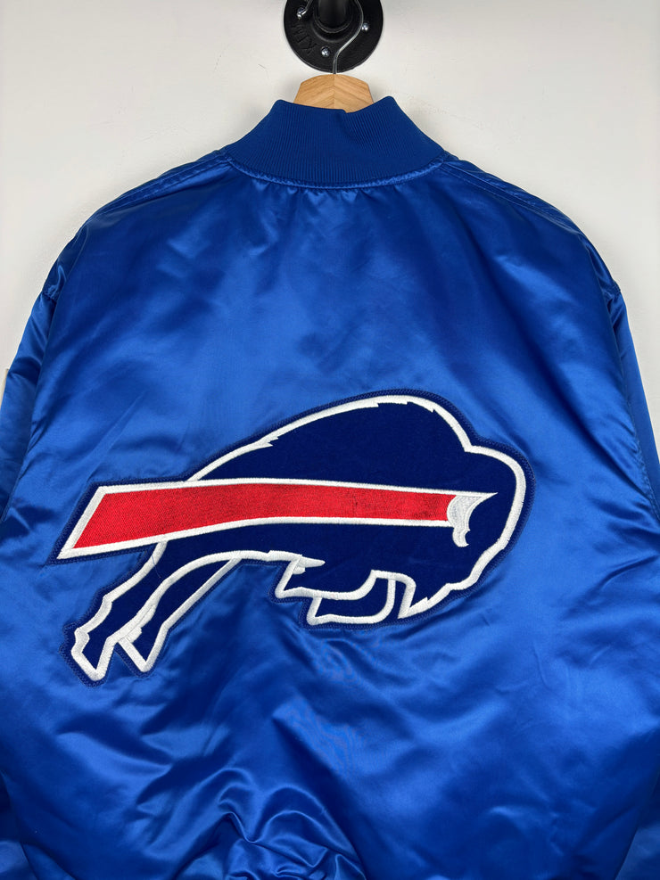 Vintage 80s NFL Starter Buffalo Bills Arch Logo Blue Satin Bomber Jacket